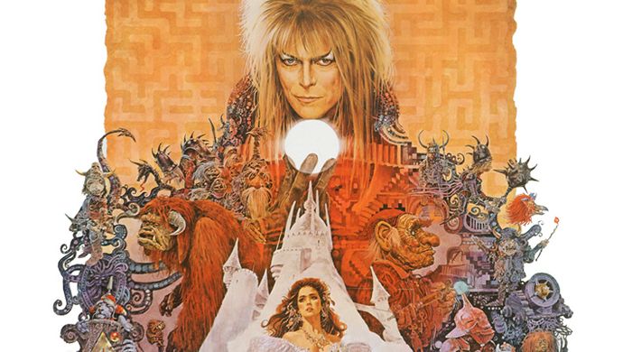 "Labyrinth" movie poster showcasing a whimsical maze with characters in a fantastical setting