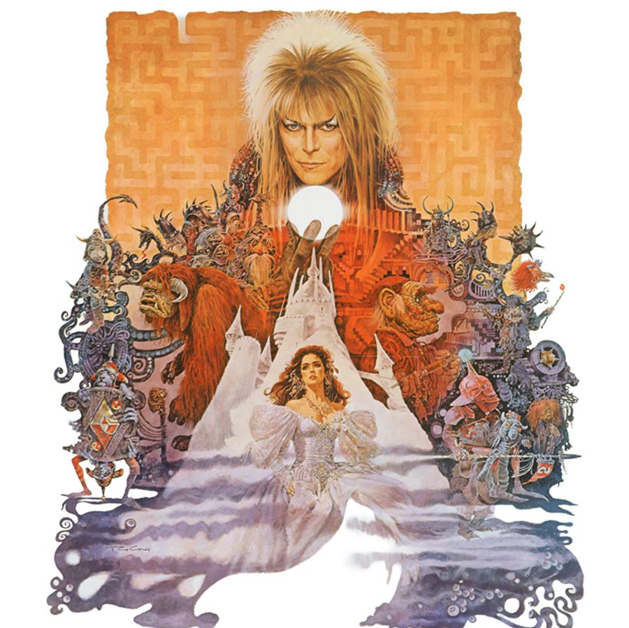 "Labyrinth" movie poster showcasing a whimsical maze with characters in a fantastical setting