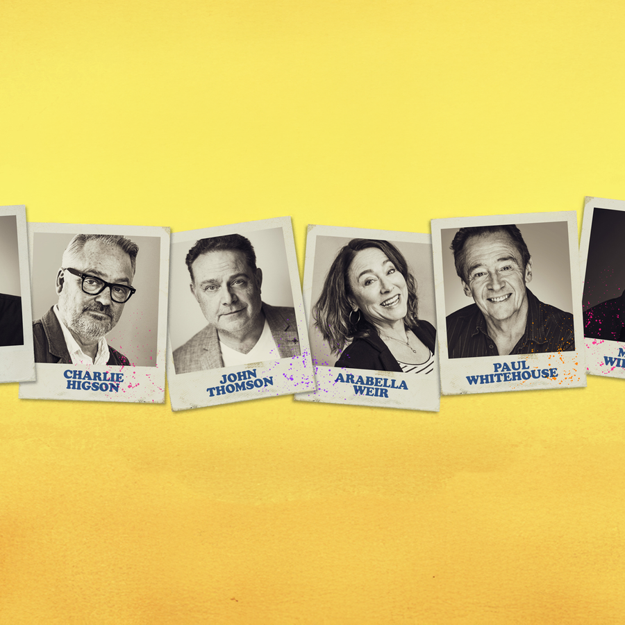 row of polaroid-style frames with the cast of The Fast Show's faces inside