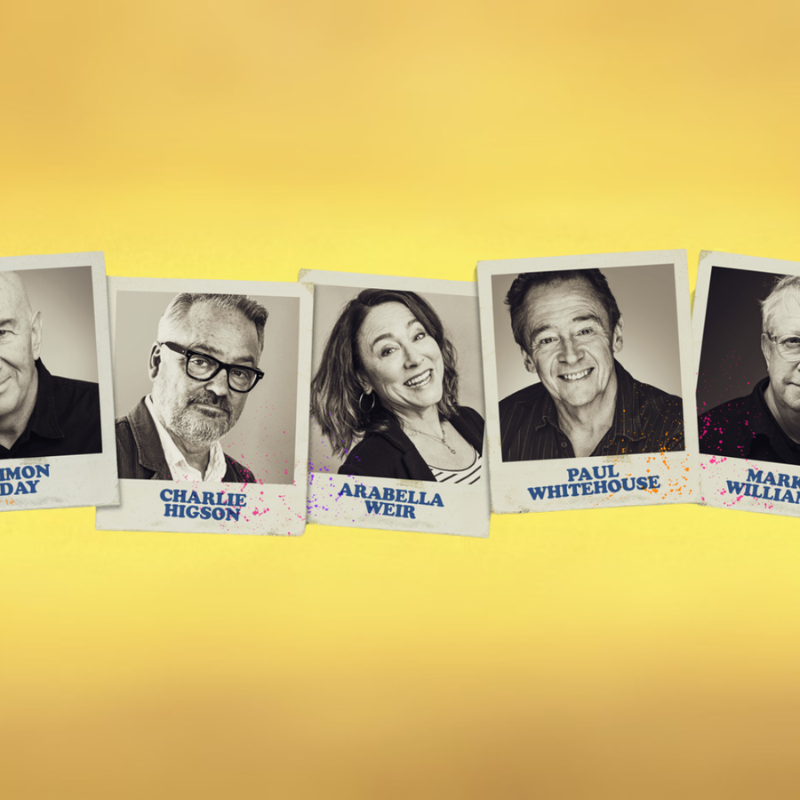 row of polaroid-style frames with the cast of The Fast Show's faces inside